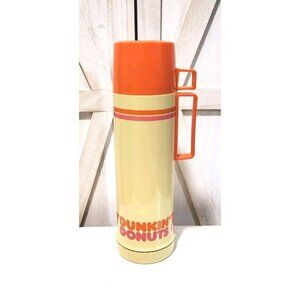 Dunkin Donuts Tall Thermos Glass Liner Lid & Orange Cup 1980s Vintage USA